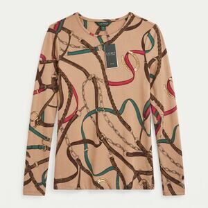 NWT Lauren Ralph Lauren Womens PM Equestrian‎ Old Money Preppy Chain Print Shirt
